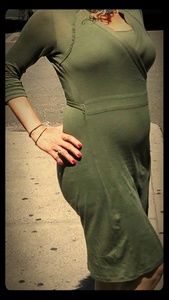Sage green wrap dress & matching size 8.5 heels